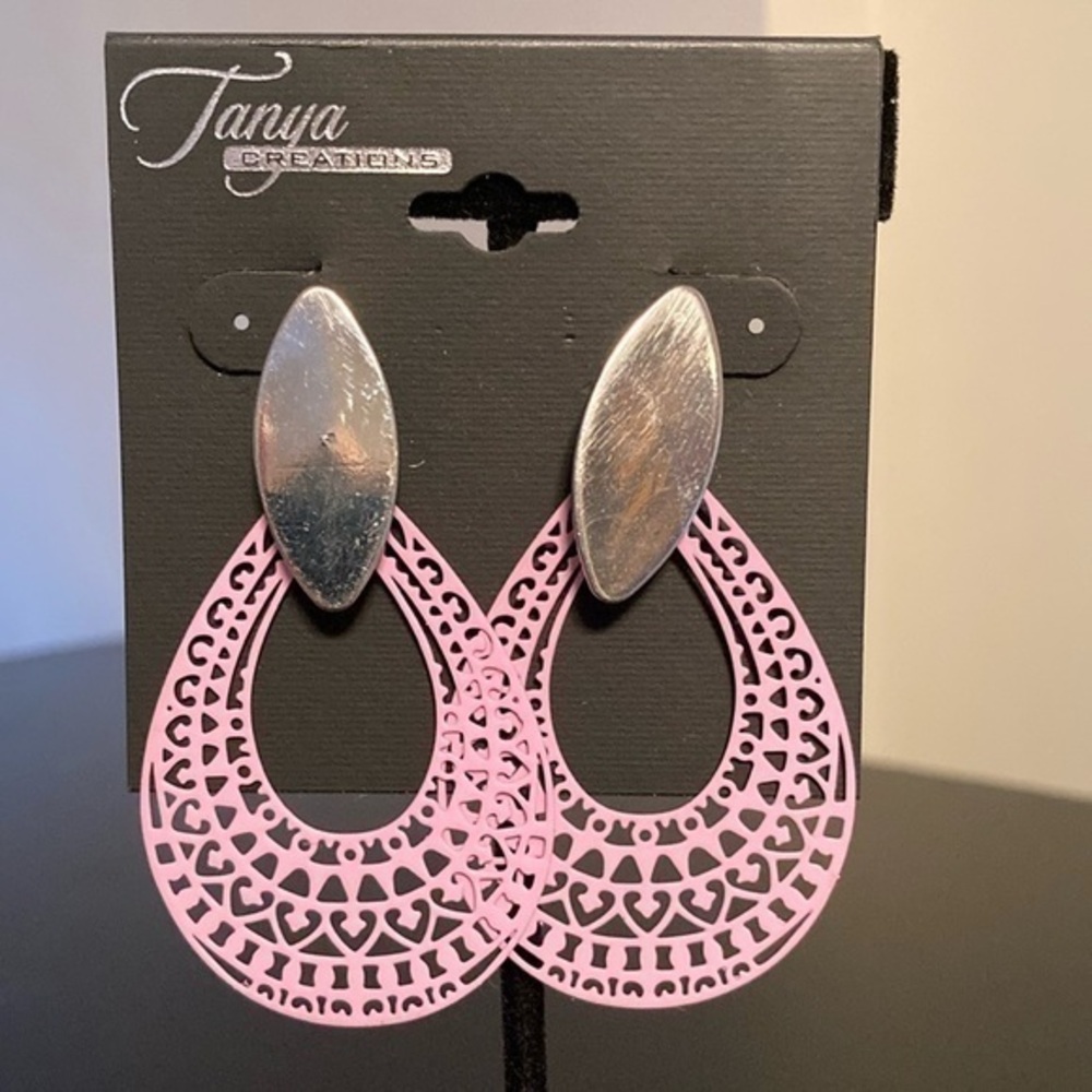 Pink and Silver Filigree Earrings